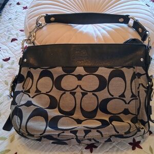 Coach Signature Canvas Shoulder Bag in Black/Tan